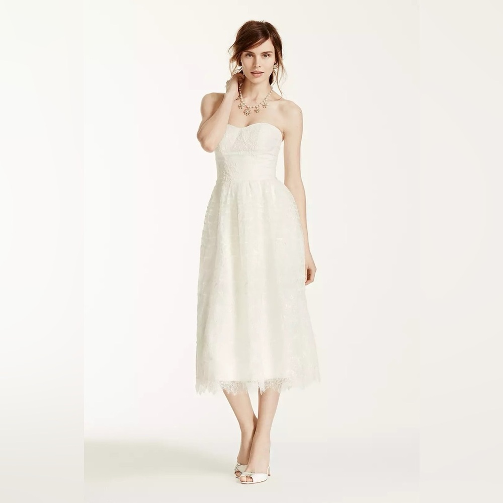 Melissa Sweet Ivory Tea Length Lace Wedding Dress SZ10 w/Bolero Style# MS251101